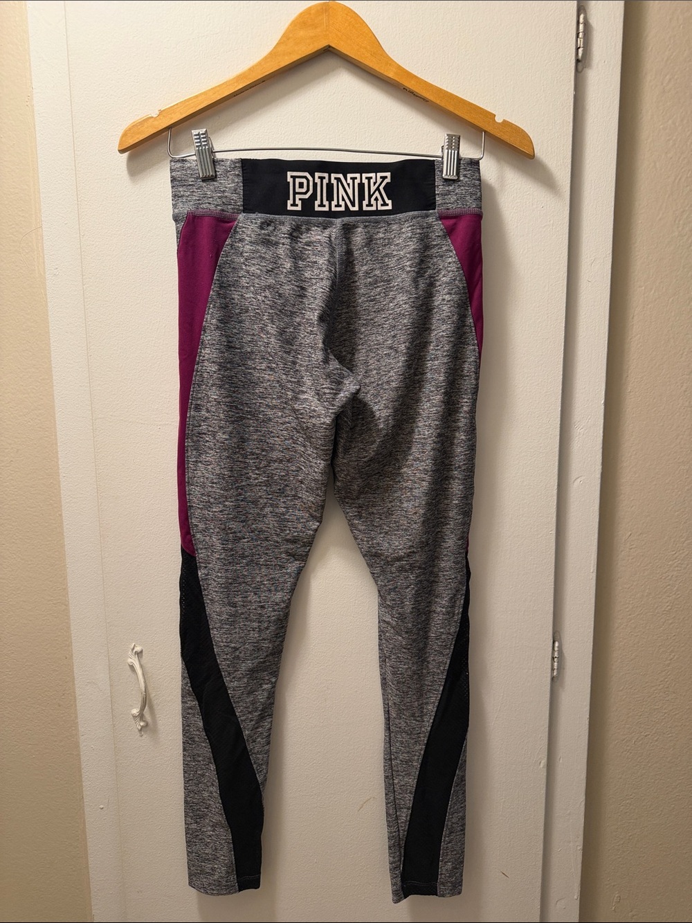 PINK Victoria's Secret Gray Heather Leggings with Magenta Side Panels
